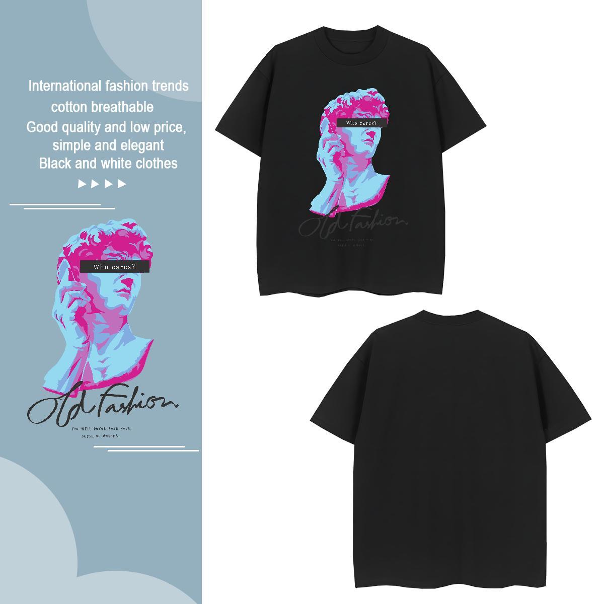 T shirt 230g 100% Cotton Statue of David Beach O Neck Short Sleeves Cartoon Print Men Clothes T-Shirt Fashion Designer TOP Quality Tops