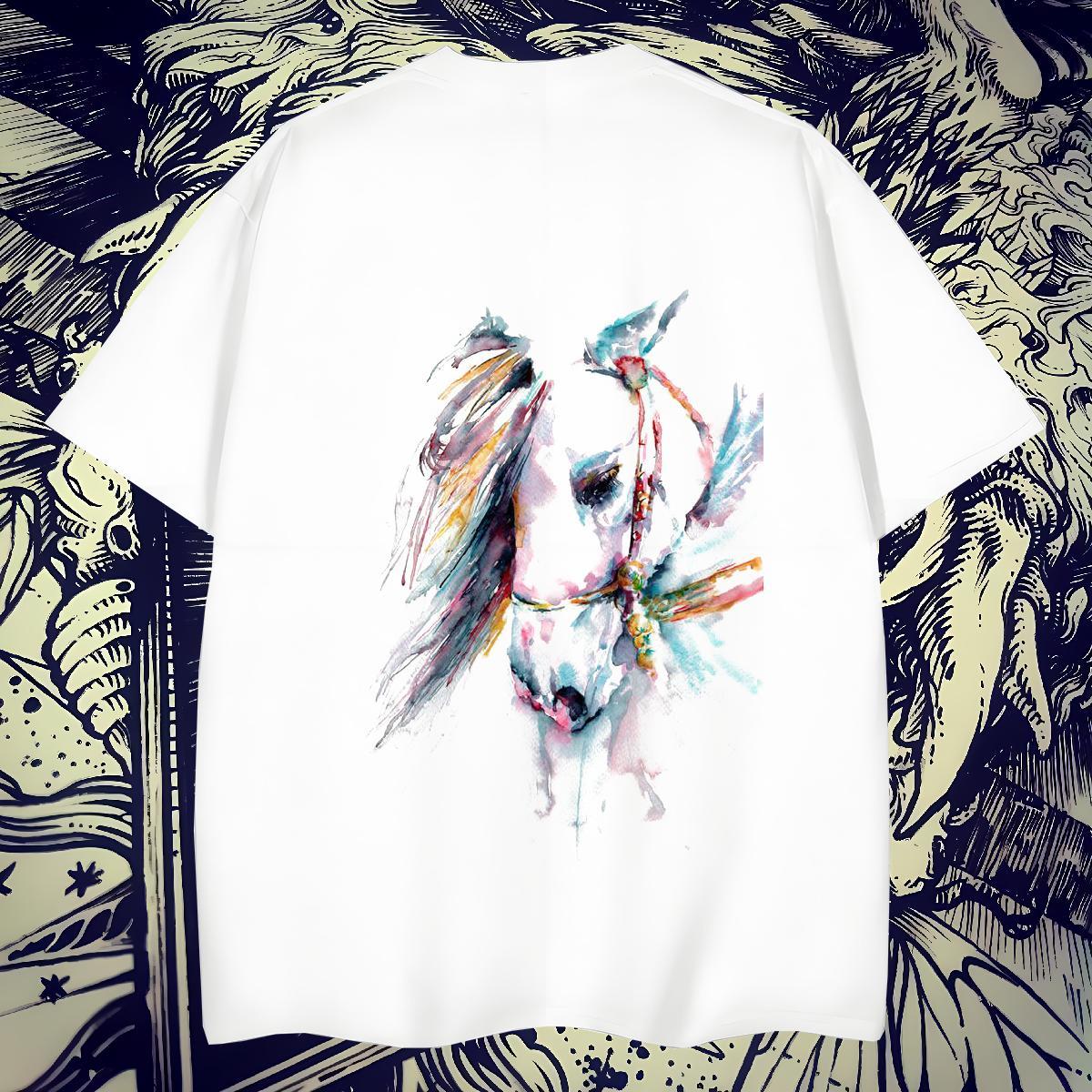 Custom Mens T Shirts 100% Cotton 230g horse Street wear Hip Hop Polos Breathable Short Sleeve Cool Design Mens Tshirts DIY Printed
