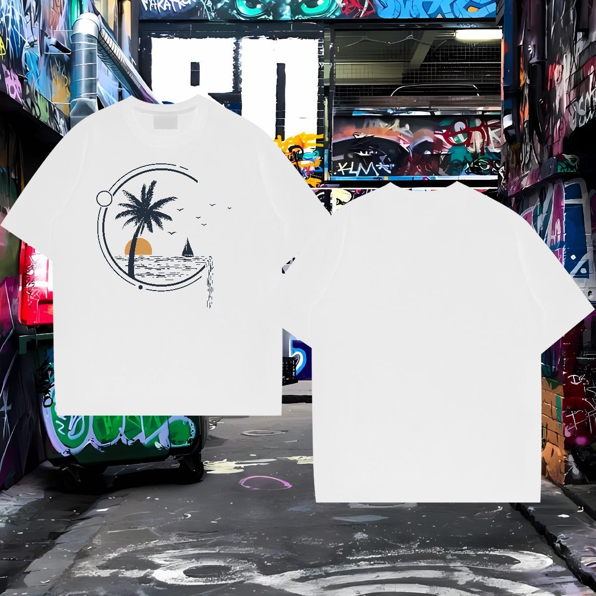 Brand T Shirts Men 230g 100% Cotton sea Beach Polos Breathable Classic Men Tops Tees Cartoon Print