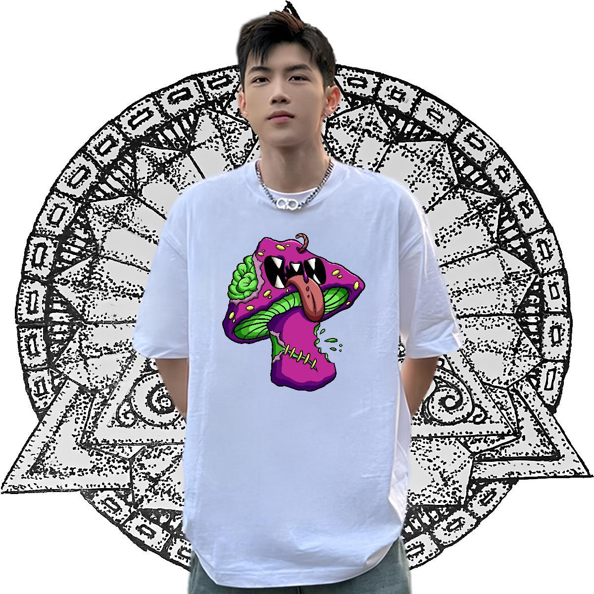 Fashion T-Shirts 230g Pure Cotton mushroom Anime Printing Street Tshirts Breathable Soft Cool Design Mens Tshirts Plus Size Cartoon