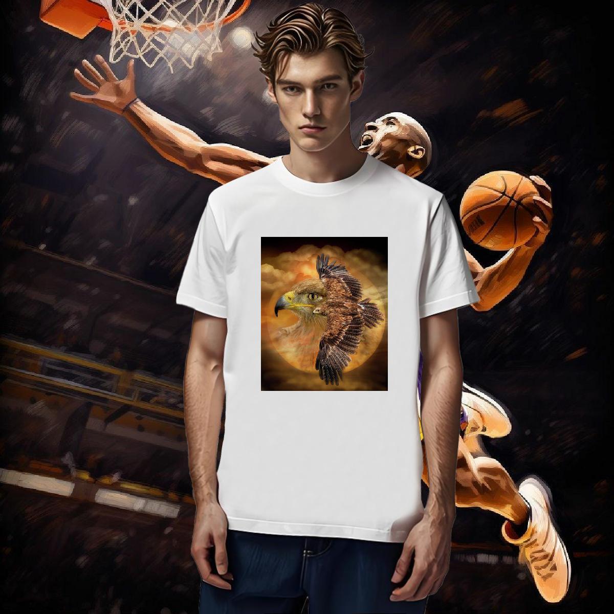 Fashion New T shirt 230g Pure Cotton eagle Sport Tops Breathable Short Sleeve Loose Fit Mens Tshirts Floral Print