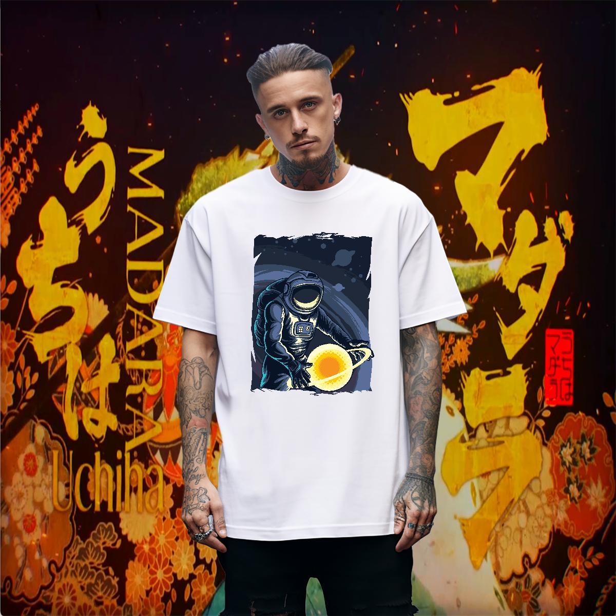 T Shirts Men 230g Cotton universe Street Crew Neck Anime Tshirt for Man Woman 2024 Designer Loose Fit Polos