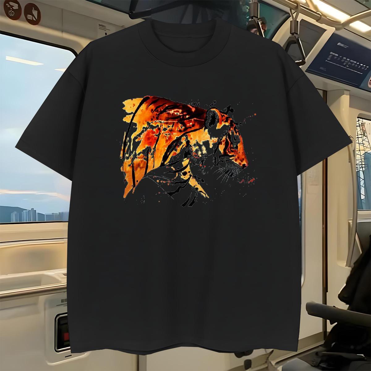 2024 New T Shirt For Man 230g 100% Cotton tiger Sport Clothes O-Neck Short Sleeve Comfortable Men Tees Plus Size Cartoon