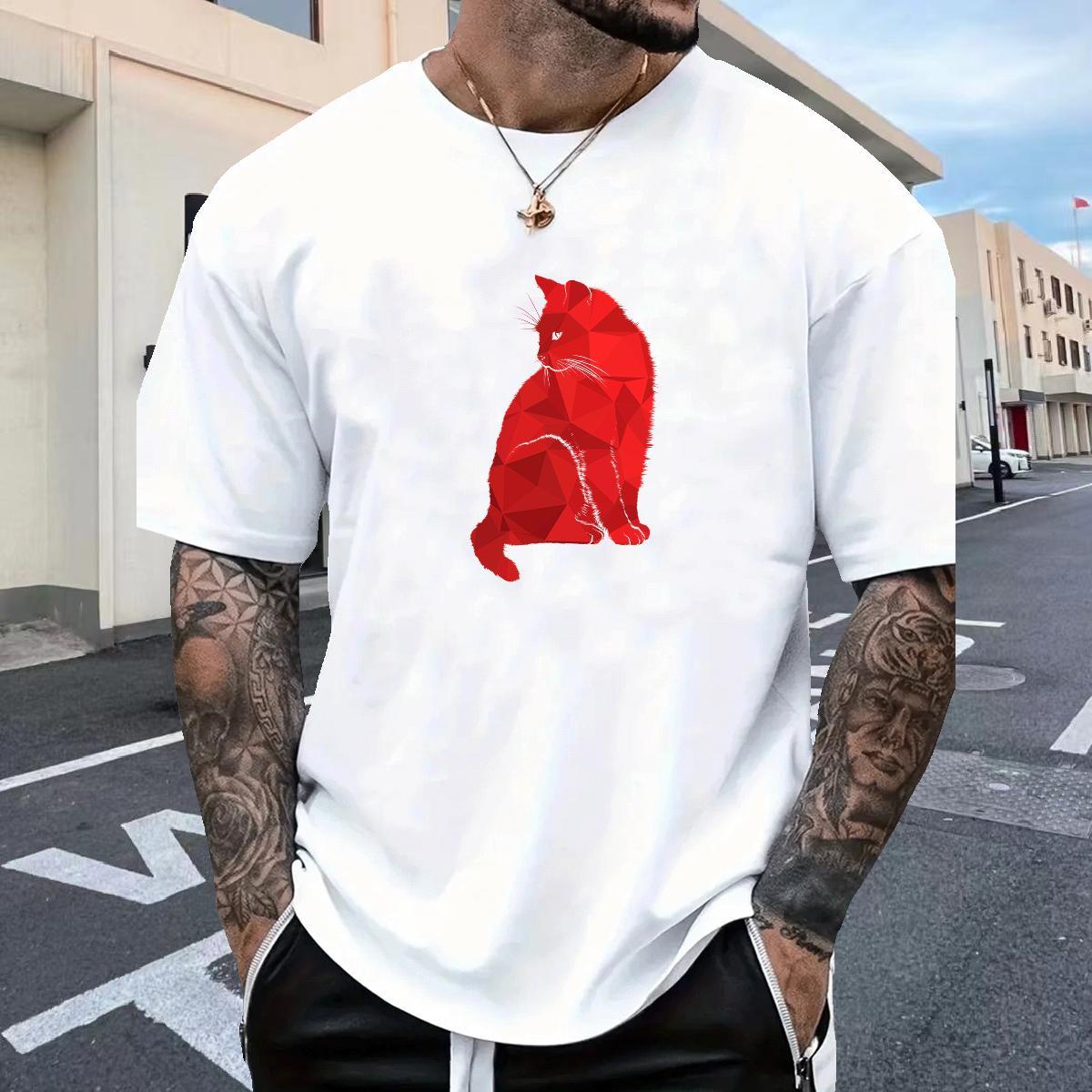 High Quality Men Tops Tees 230g Cotton Hip Hop Street cat Custom Cartoon Short Sleeve O-Neck Classic Casual Mens T Shirts Wear