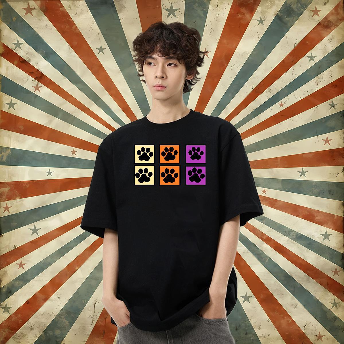 Classic T-Shirts 100% Cotton 230g dog's paw Sport Tshirts O-Neck Short Sleeve Loose Fit Couples T Shirts Customized Print