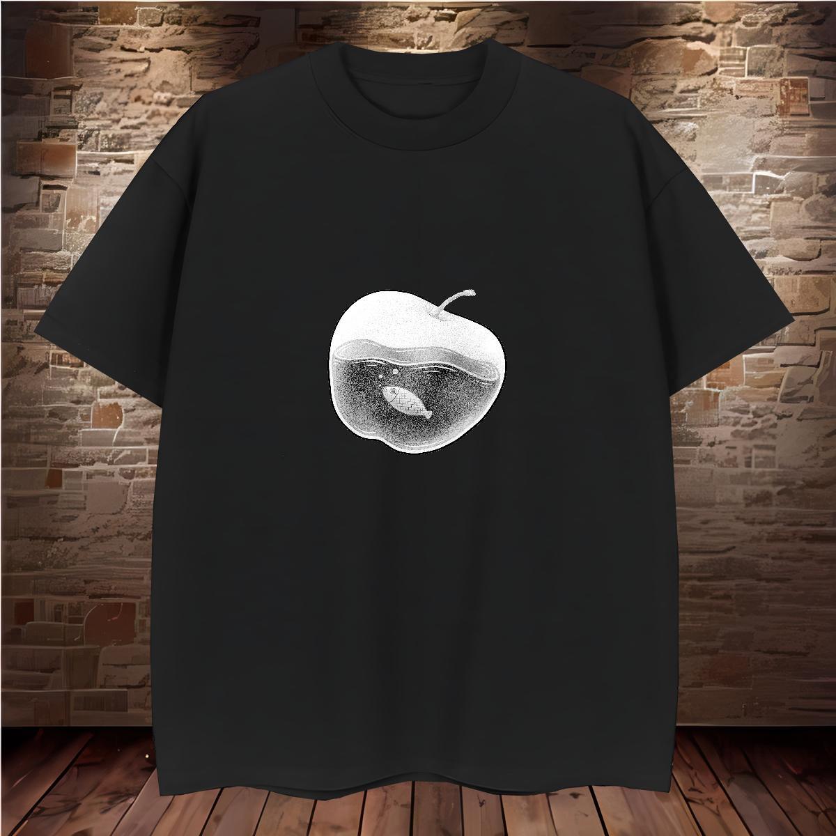 New T Shirts Men 230g 100% Cotton fish High Street Hip Hop Top Tees Crew Neck Loose Fit Men Tees Oversized 3XL 4XL