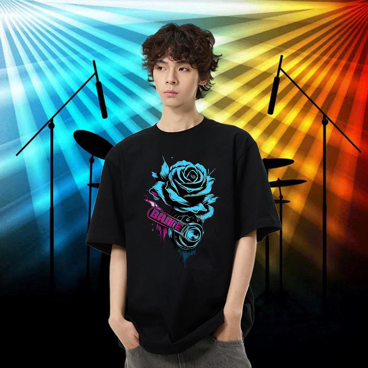 Classic Casual T shirt 230g Pure Cotton rose High Street Hip Hop Polos Breathable Brand Tshirt for Man Woman Graphic