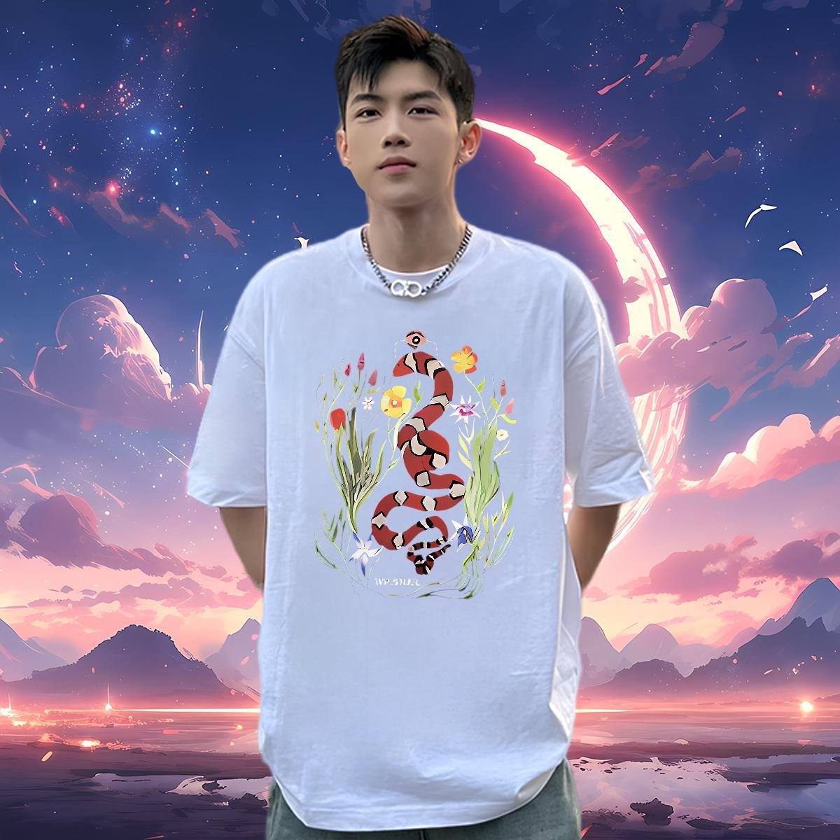 Classic T Shirt For Man 230g 100% Cotton snake Outdoor Tops Tees Breathable Short Sleeve Soft Men Clothes T-Shirt Custom Anime