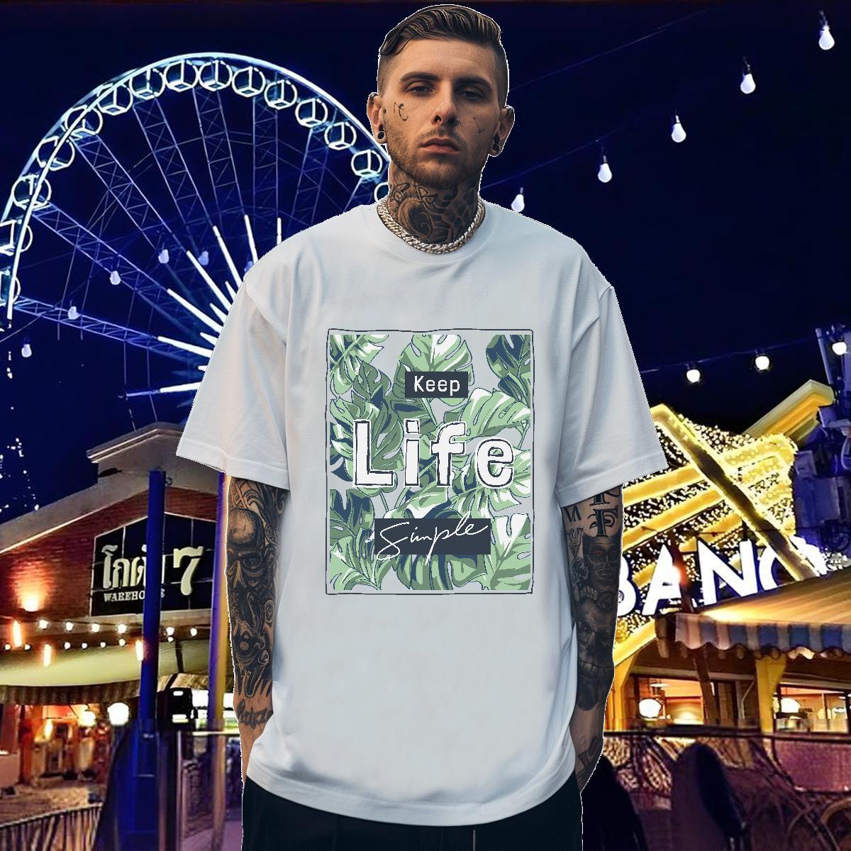 DIY Customized Mens T Shirts 100% Cotton 230g tree High Street Hip Hop Clothes Crew Neck Soft Men Tees Asian Size