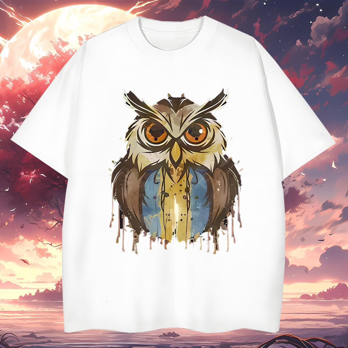 T Shirt For Man 100% Cotton 230g Owl Spring Summer Round Neck Short Sleeve DIY Printed Men Tees Free Shipping High Quality Clothings