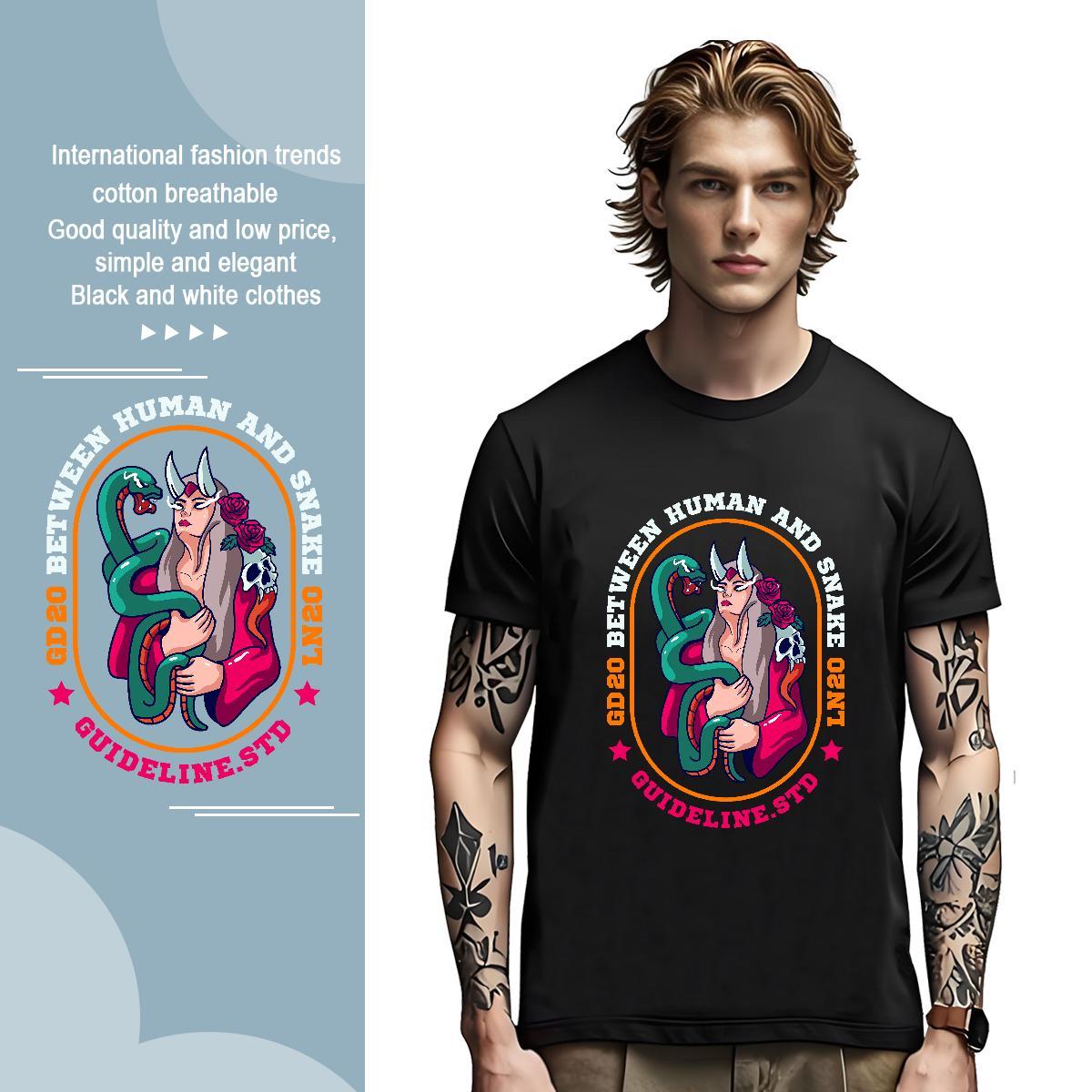 T-Shirts 230g 100% Cotton snake Home Outdoor Breathable Short Sleeve Custom Anime Mens Tshirts 2024 Summer Unisex Clothes