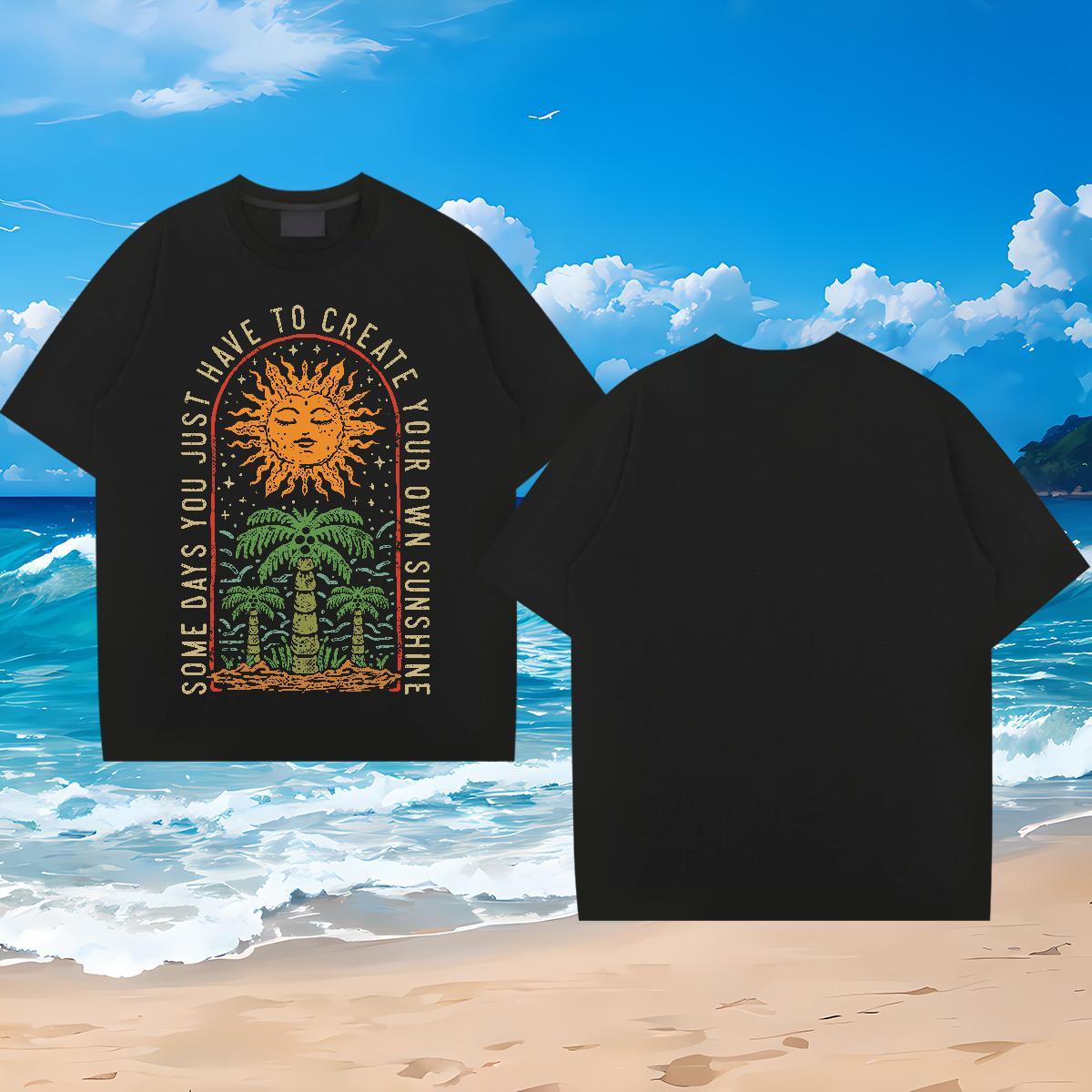 2024 T-Shirts for Men 230g Pure Cotton tree Home Outdoor Tee Shirt Breathable Short Sleeve Cool Men Tops Tees Plus Size Custom