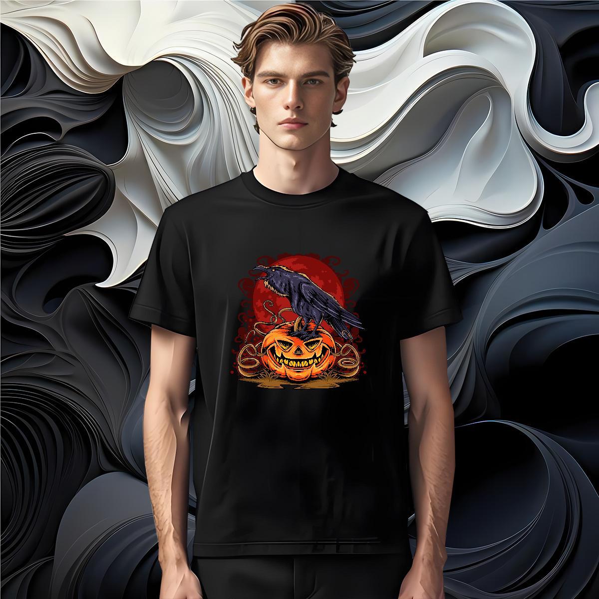 New T-Shirts 230g 100% Cotton Halloween Street Casual Wear O-Neck Short Sleeve Loose Men Tshirts Custom Print Plus Size