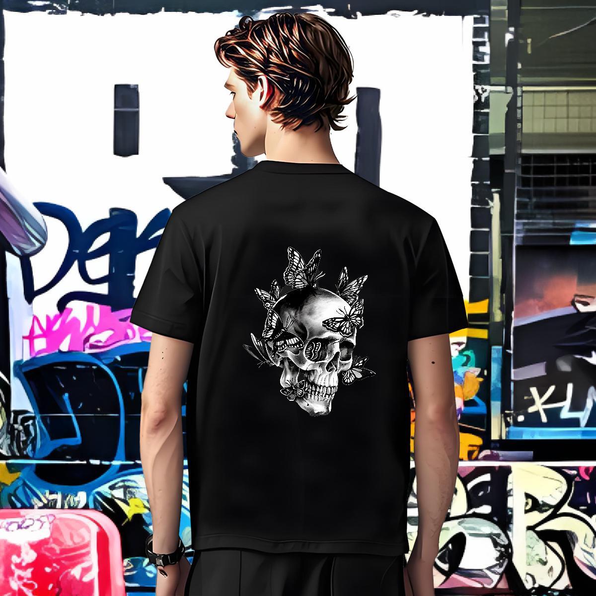 Custom Man T Shirts skull Tshirts 230g Pure Cotton Casual Beach Popular Cartoon Printing L-4XL Breathable Crew Neck Mens Tshirts