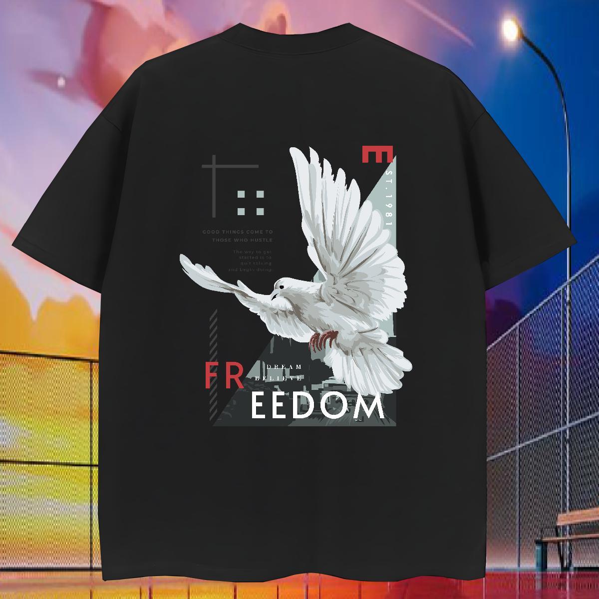 Fashion Casual Mens T Shirts 230g Cotton eagle Sports Casual Tops Pure Cotton Classic Men Tees Black Oversized