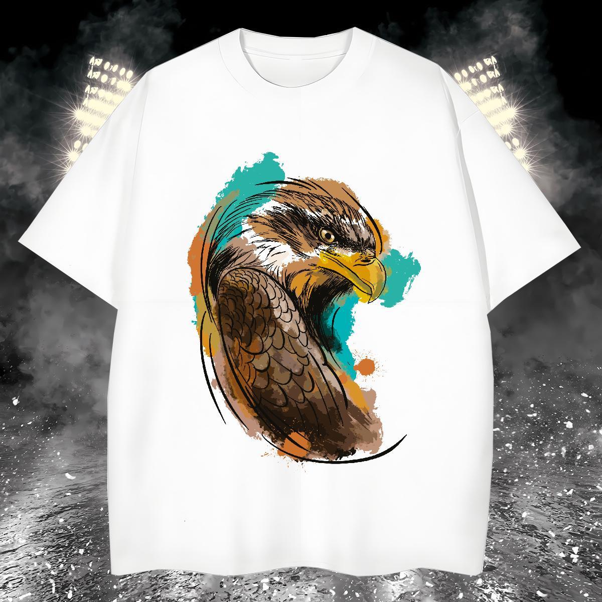 Men T Shirts 230g Pure Cotton eagle Casual Daily Wear Breathable Crew Neck Black White Men Clothes T-Shirt DIY Classic Tops