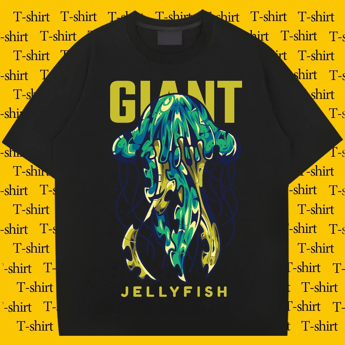 Brand T shirt 230g Cotton jellyfish Home Outdoor Tops Tees Crew Neck Breathable Cool Men Tees Cartoon Print