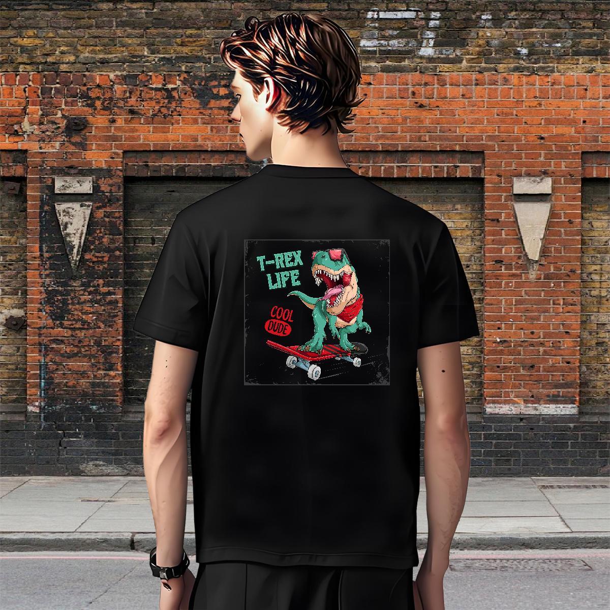 Stylist T shirt 100% Cotton 230g dinosaur Casual Beach Tops Shirt Pure Cotton Loose Men Tees Anime Print