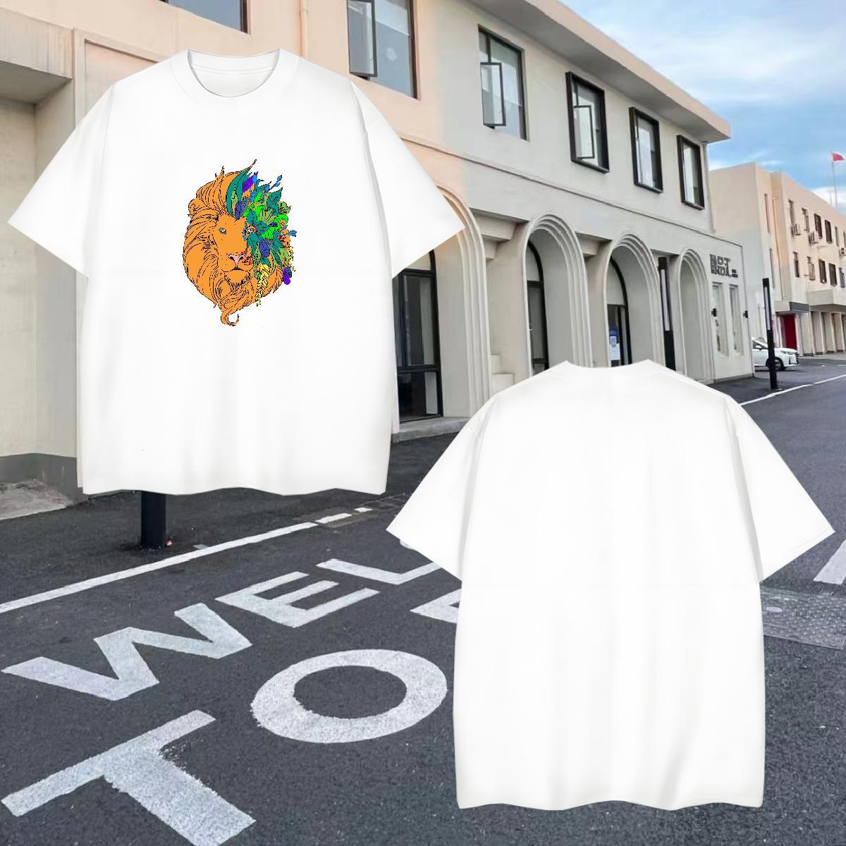 2024 New T-Shirts for Men 230g 100% Cotton tiger Street wear Hip Hop Wear Short Sleeve Soft Popular Tshirts Plus Size Cartoon