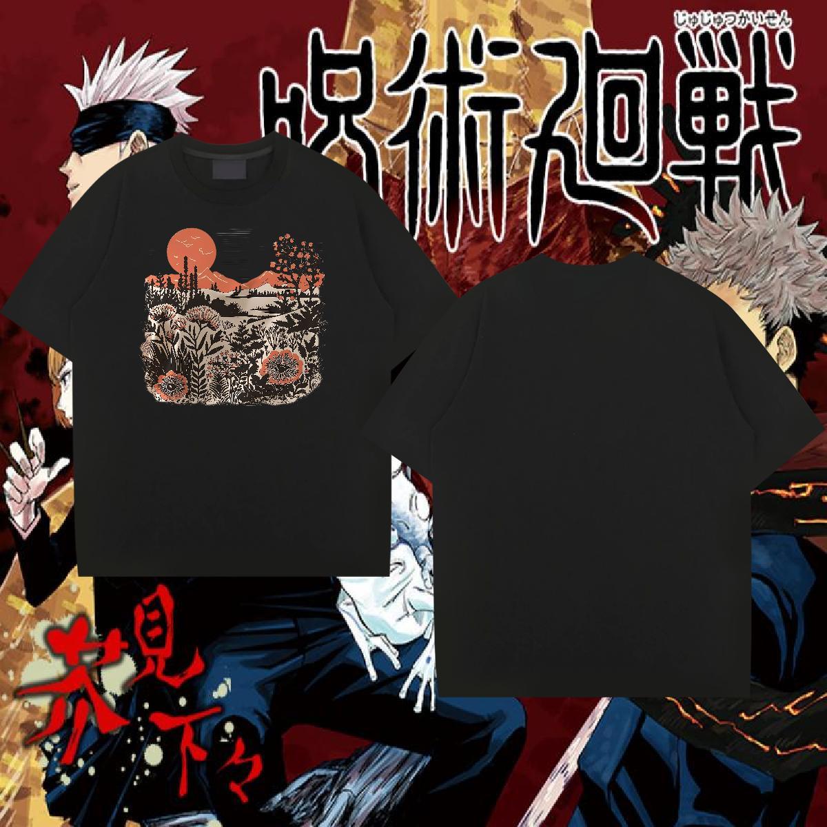 Fashion New T Shirt For Man 230g Pure Cotton tree Anime Printing Street Wear Breathable Short Sleeve Loose Tshirts DIY Logo Oversized