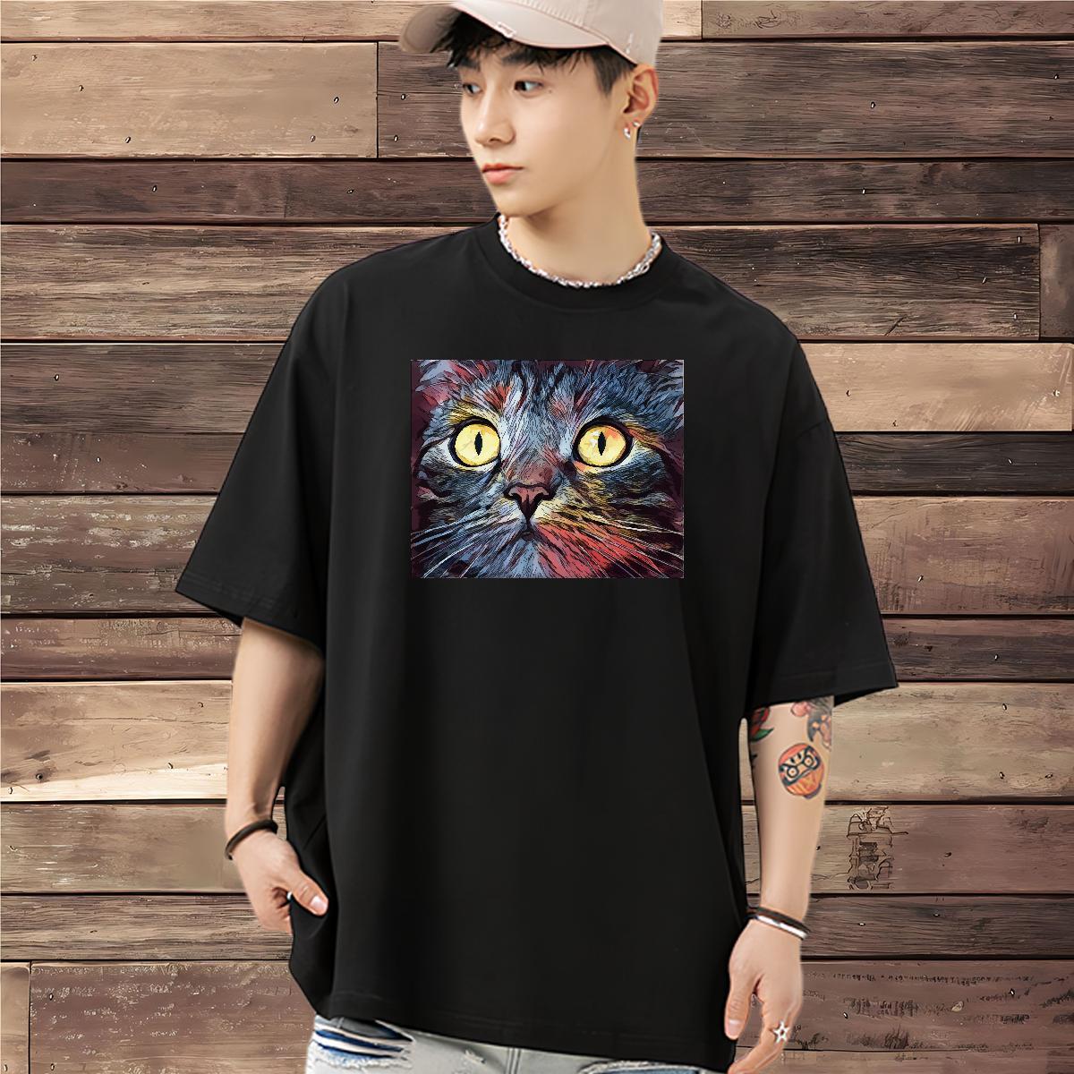 Fashion Mens T Shirts 230g Pure Cotton cat Home Outdoor Tees Short Sleeve O-Neck Brand Couples T Shirts Floral Print