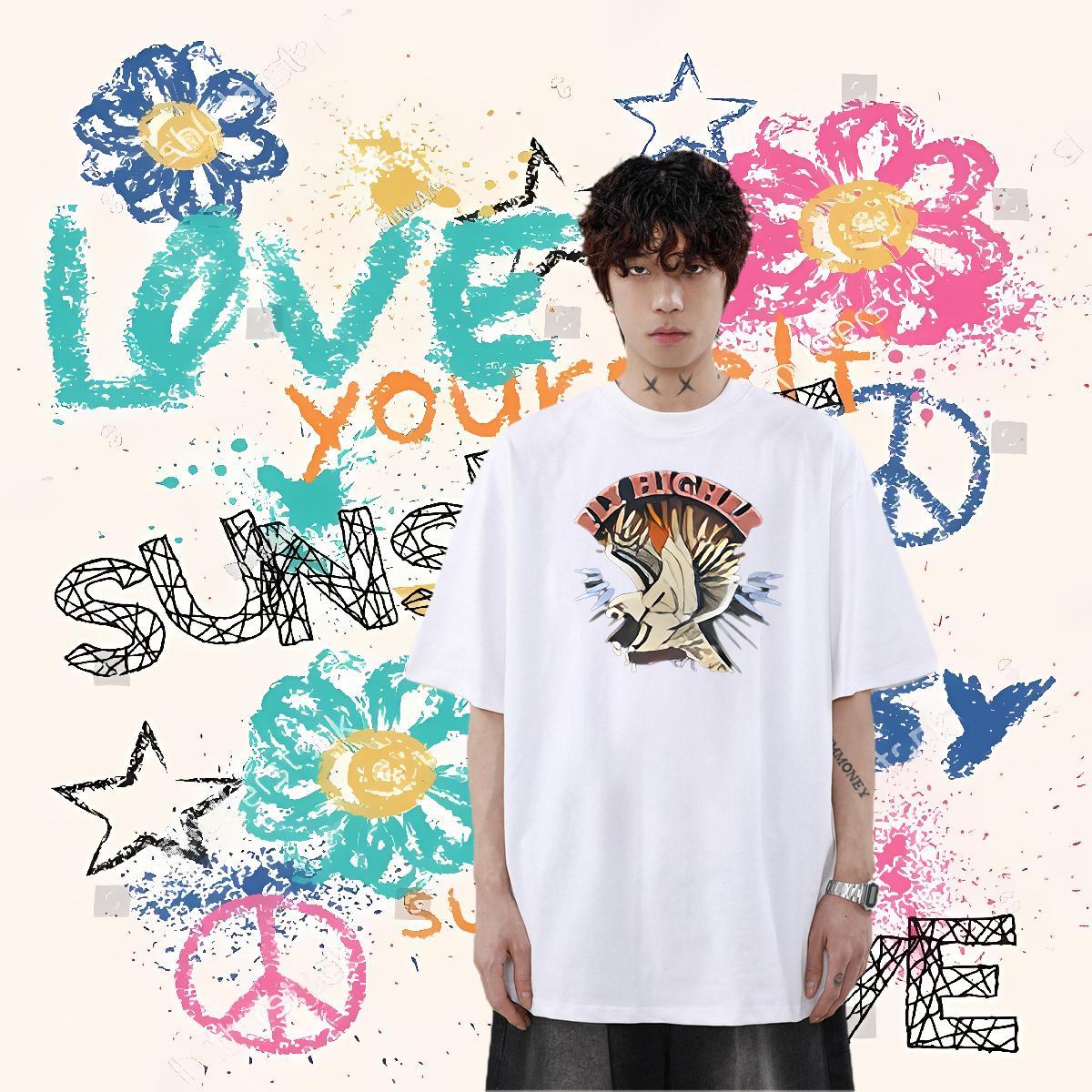 Wholesale Men T Shirts 230g Cotton cool Street Wear Tops Tees Short Sleeve O-Neck Soft Men Clothes T-Shirt DIY Logo Oversized