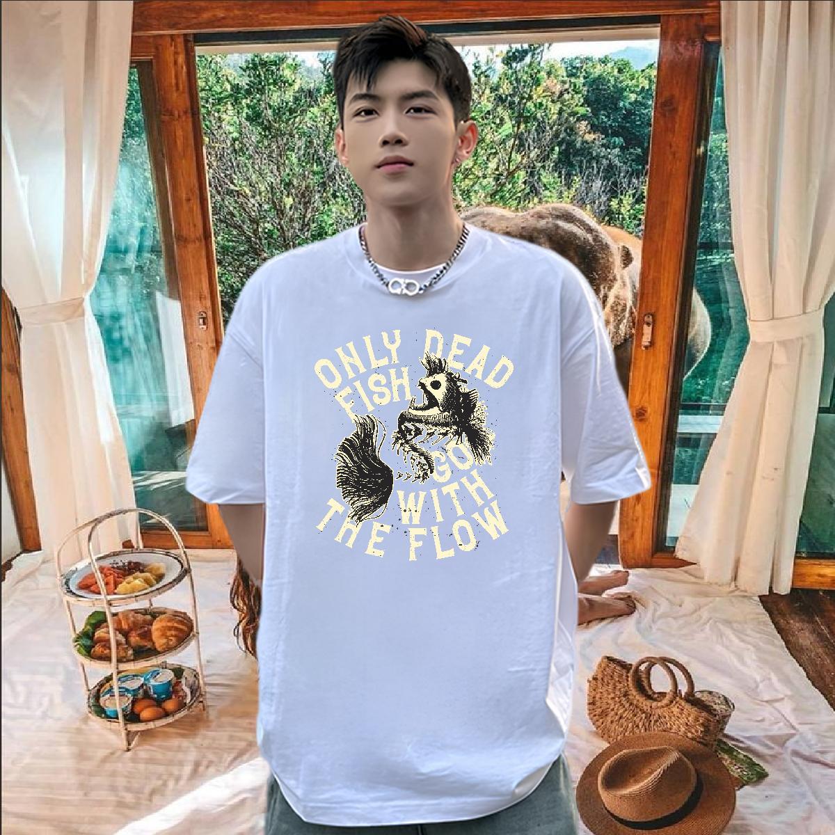 Designer Fashion Men T Shirts 100% Cotton 230g fish High Street Hip Hop Clothings O Neck Short Sleeves Brand Tshirt for Man Woman Oversized 3XL 4XL