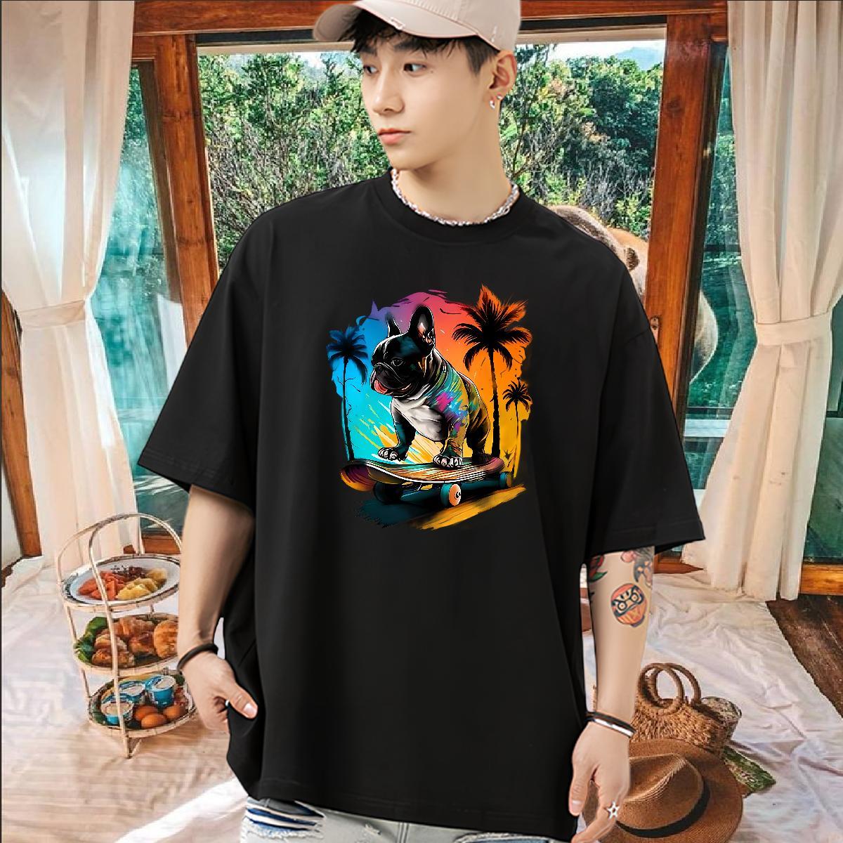 Classic Casual T shirt 230g Cotton French Bulldog Sport Tops Shirt Short Sleeve Soft Unisex Couples T Shirts Custom Printing