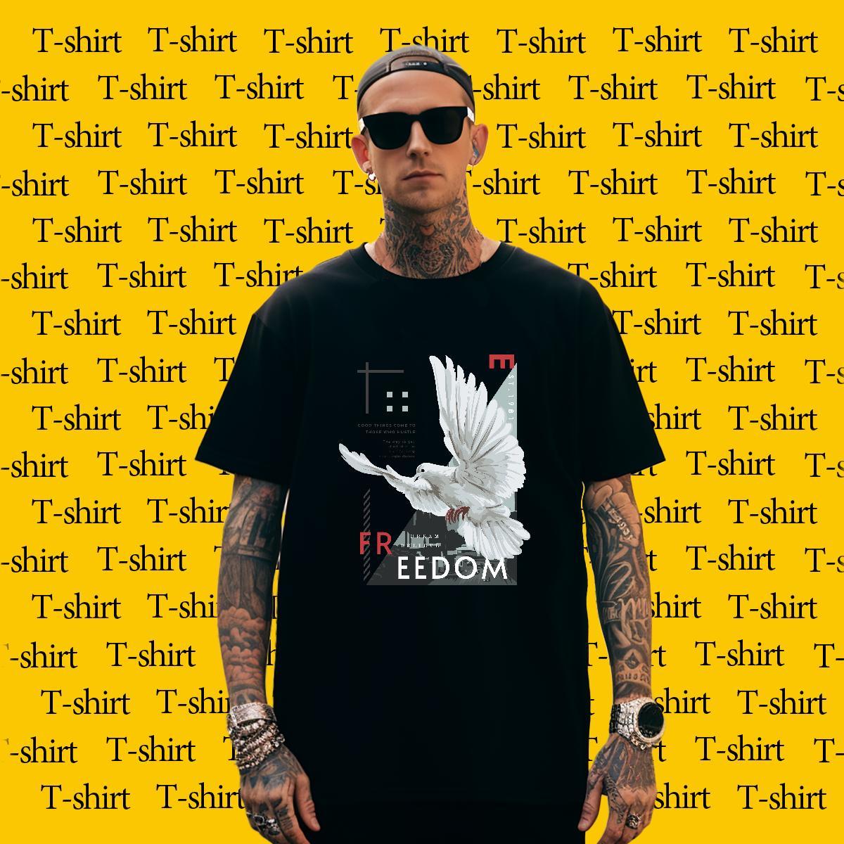 T shirt 230g Cotton eagle Street Casual Crew Neck DIY Printed Men Tees New Arrival TOP Quality Tops