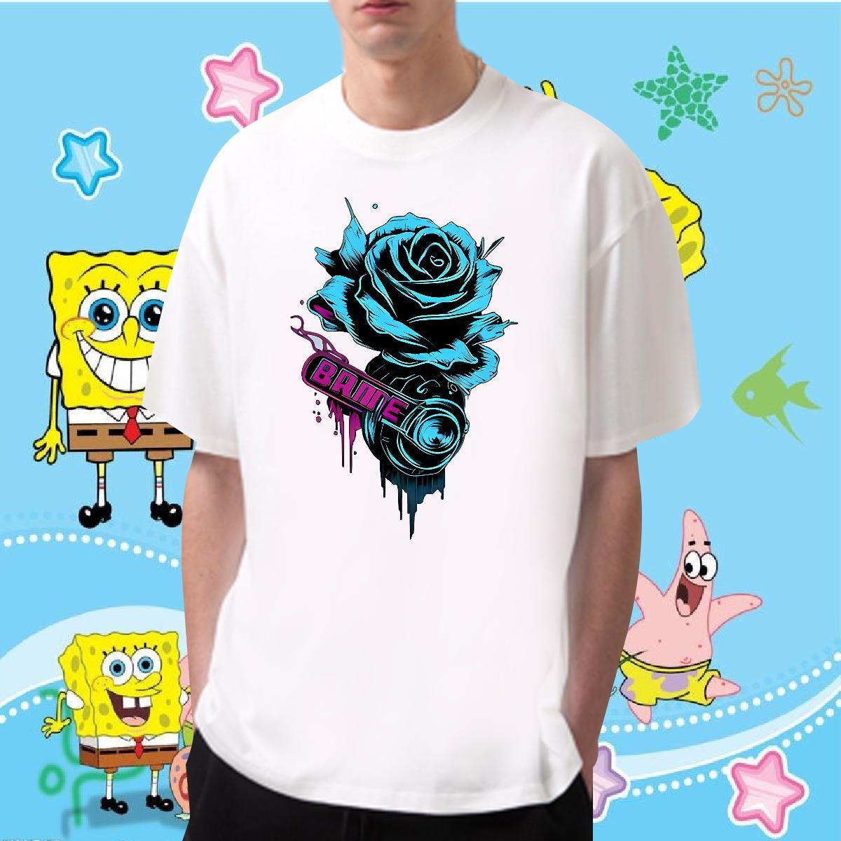 New Designer T shirt 230g 100% Cotton flower Outdoor Tees Shirts Breathable Crew Neck Popular Men Tshirts Cartoon Printing L-4XL