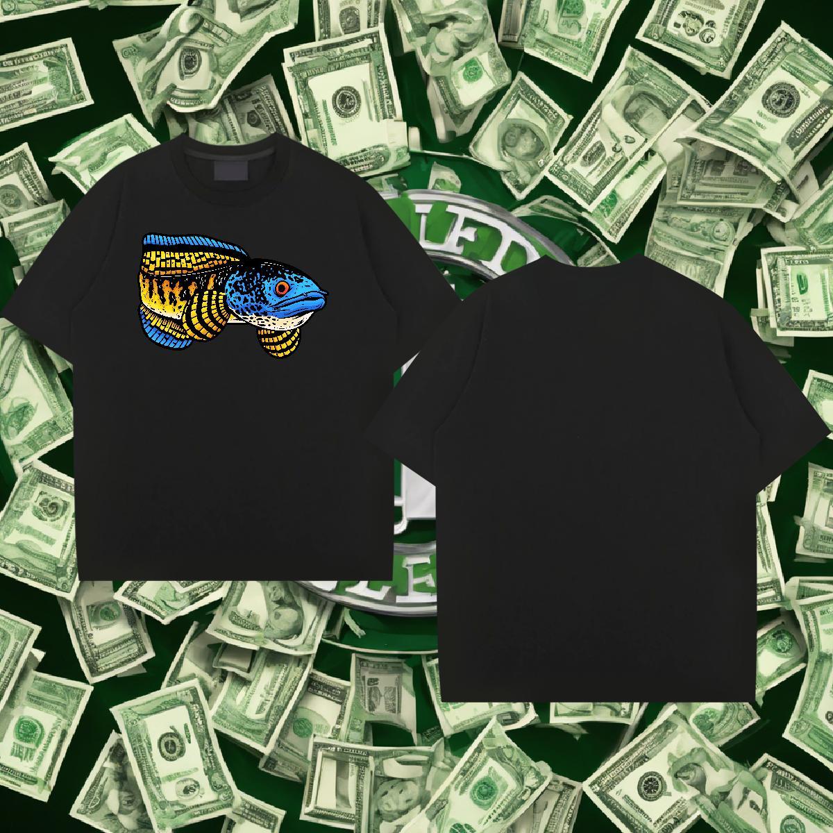 2024 New T-Shirts for Men 230g 100% Cotton fish Home Outdoor Tees Shirts Breathable Short Sleeve TOP Quality Mens Tshirts Custom Cartoon