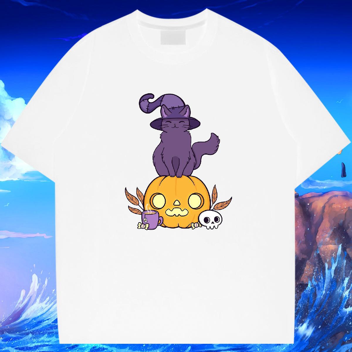 DIY T shirt 230g Pure Cotton pumpkin Street Casual Top Tees Short Sleeve O-Neck Comfortable Men Tshirts Black White