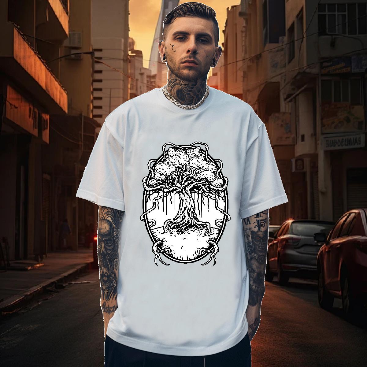 T-Shirts 230g Cotton tree Outdoor Breathable Soft Plus Size Custom Men Tees DIY Popular Wear