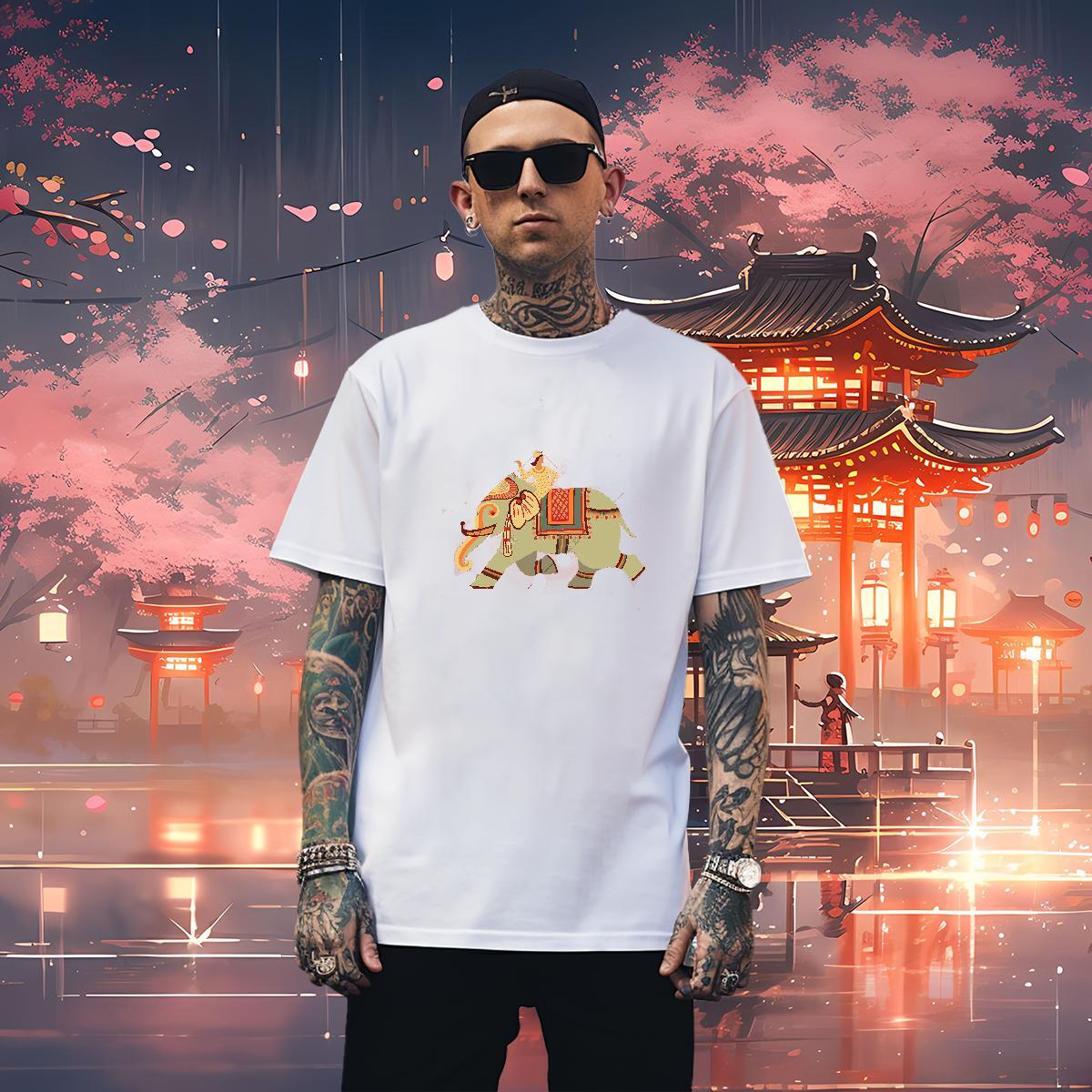 Men T Shirts 100% Cotton 230g elephant Hip Hop Street Short Sleeve Soft Oversized Men Tops Tees Classic Casual Loose Polos