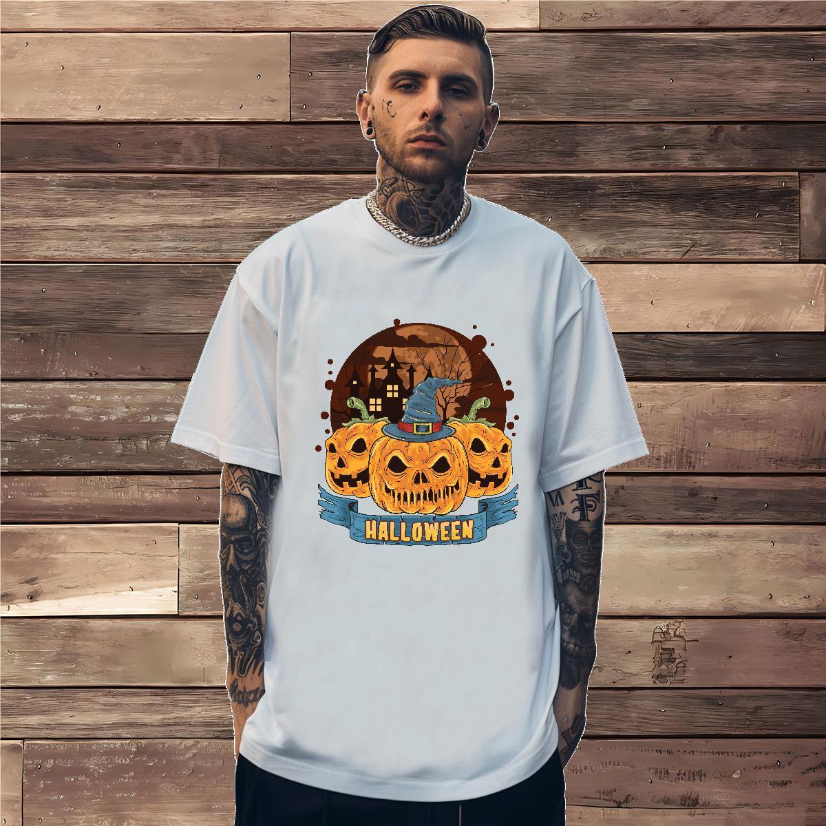 T shirt 230g 100% Cotton Halloween Spring Summer Breathable Short Sleeve Custom Printing Mens Tshirts Fashion Classic Tops Tees