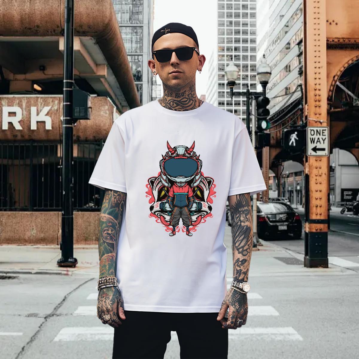 T-Shirts for Men 230g 100% Cotton cosmonaut Street Casual Short Sleeve O-Neck Custom Printed Couples T Shirts Free Shipping High Quality Clothings