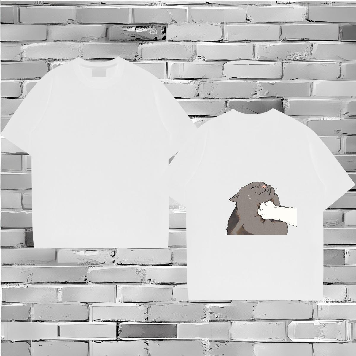 Fashion New T-Shirts for Men 230g 100% Cotton cat Outdoor Clothes Breathable Soft Designer Men Tops Tees Cartoon Printing L-4XL