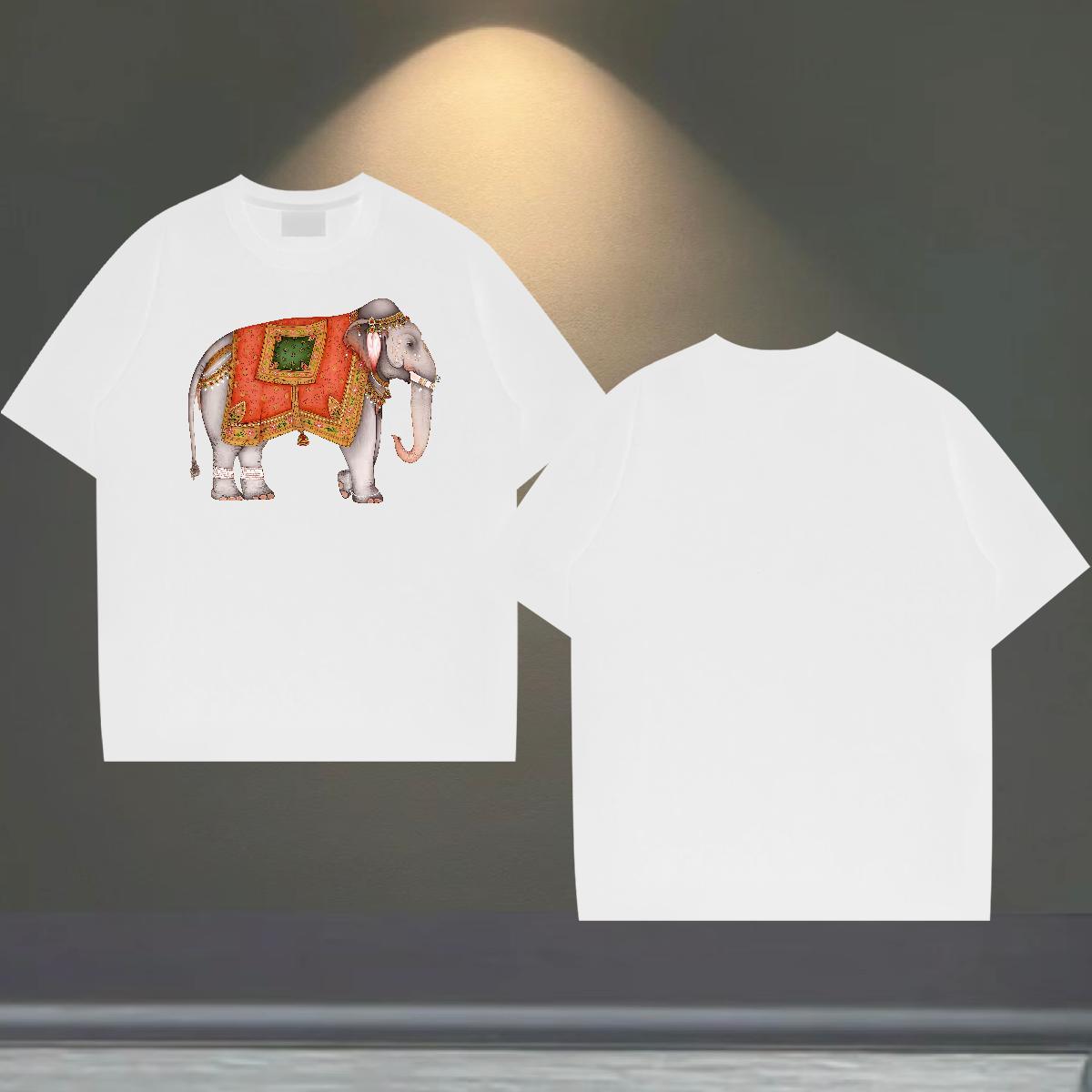 Loose Couples T Shirts 230g Cotton Street Wear elephant Black White O-Neck Short Sleeve 2024 Summer T-Shirts for Men Polos