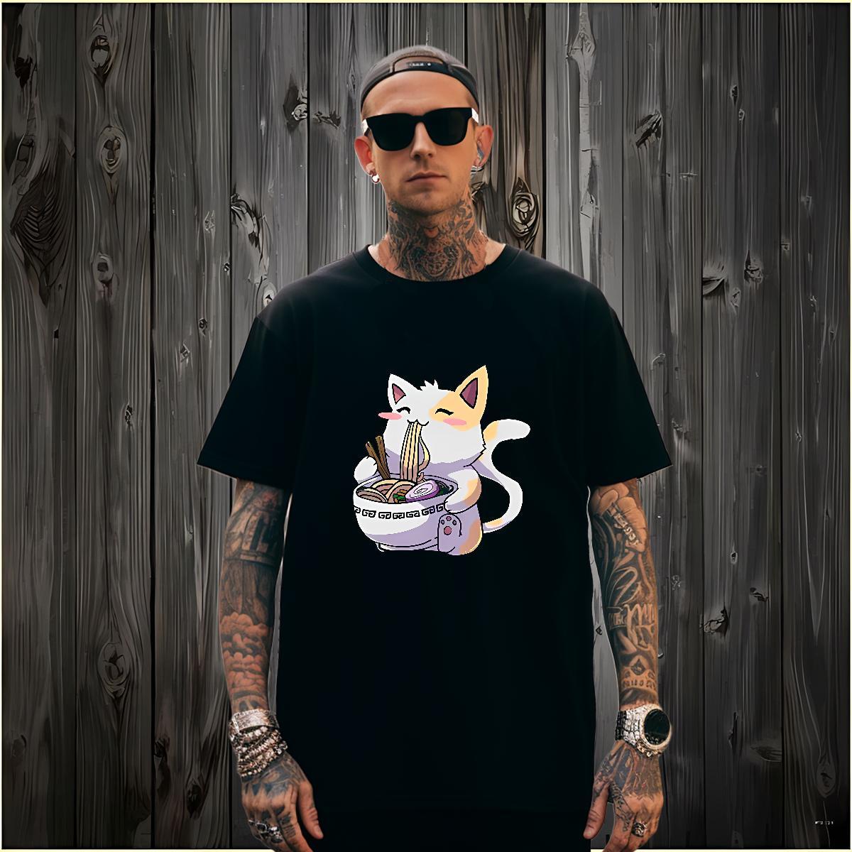 T Shirt For Man 230g Cotton cat Sport Breathable Short Sleeve DIY Logo Oversized Men Clothes T-Shirt DIY Customized High Quality Tshirts