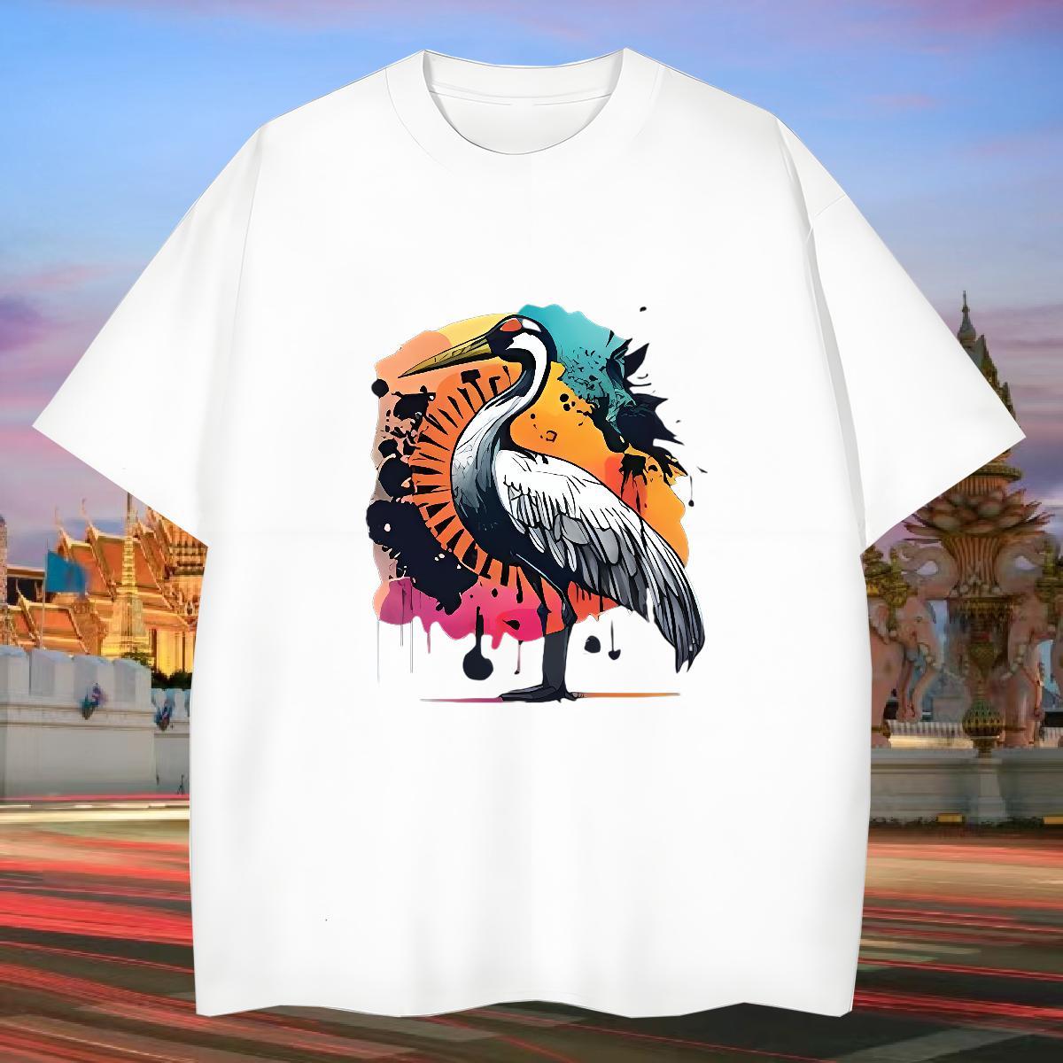 T-Shirts 100% Cotton 230g bird Spring Summer Short Sleeve Soft Cartoon Printing L-4XL Men Tshirts 2024 High Quality Tops Tees