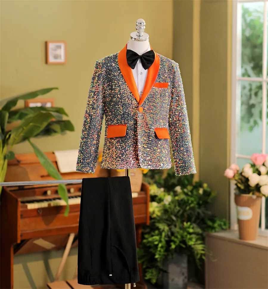 Suits Childrens High End Sequins Suit Korean Boys Hostess Dress Catwalk Wedding Party Photogray Costume Kids Blazers