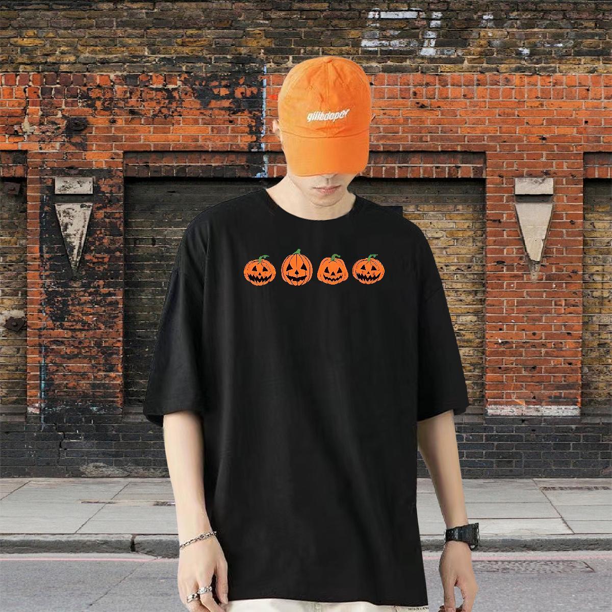 Stylist T-Shirts for Men 230g Pure Cotton pumpkin Hip Hop Street Polos Short Sleeve Soft Loose Fit Couples T Shirts Anime