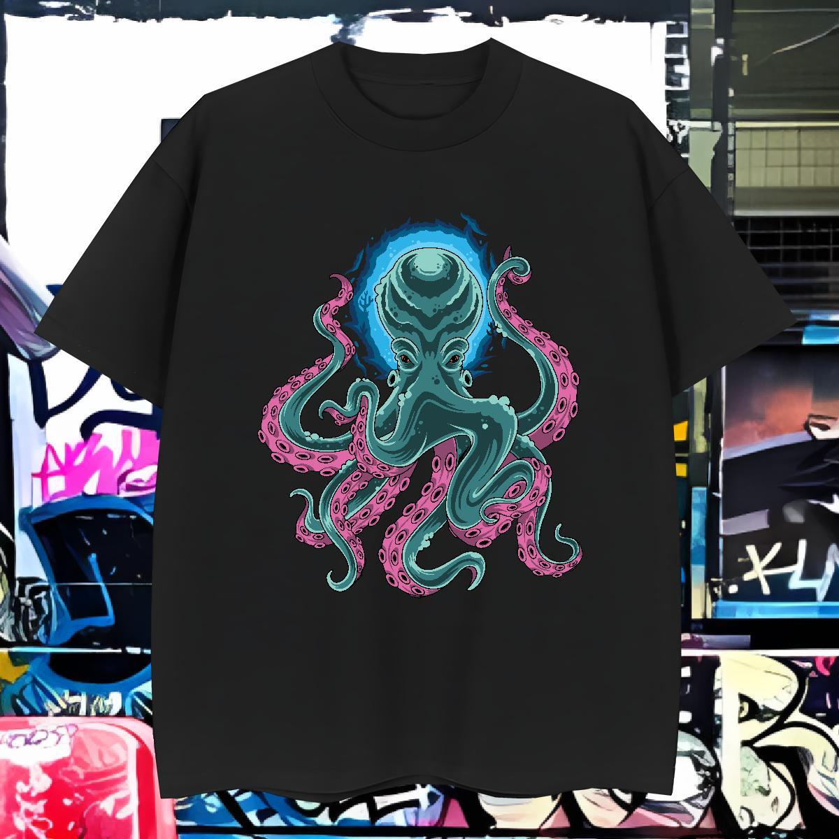 T Shirt For Man 230g 100% Cotton octopus Outdoor O Neck Short Sleeves Cartoon Printing L-4XL Couples T Shirts 2024 Designer TOP Quality Wear