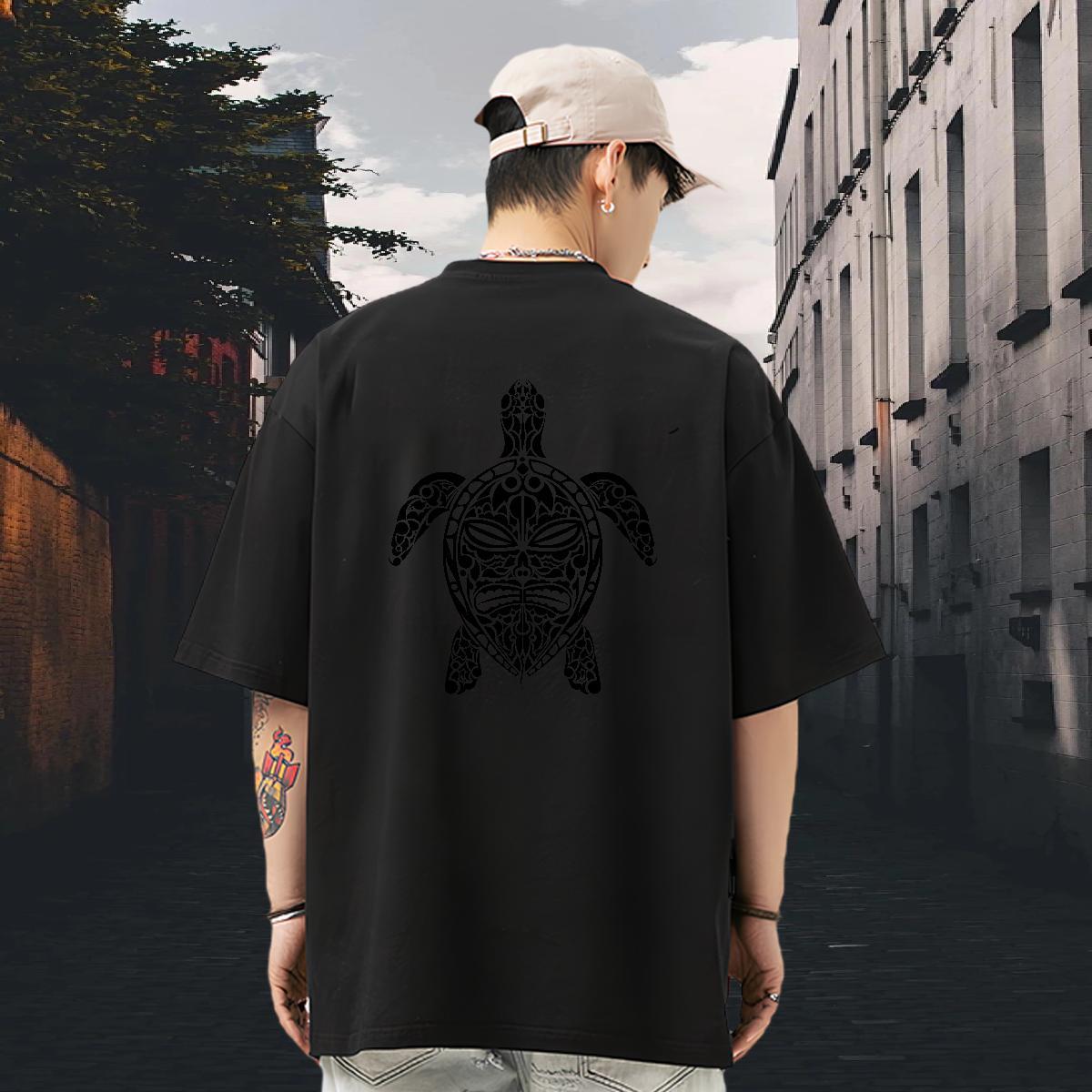 Casual New T-Shirts 230g Cotton tortoise Street wear Hip Hop Clothes Breathable Crew Neck Popular Men Tees Anime Print