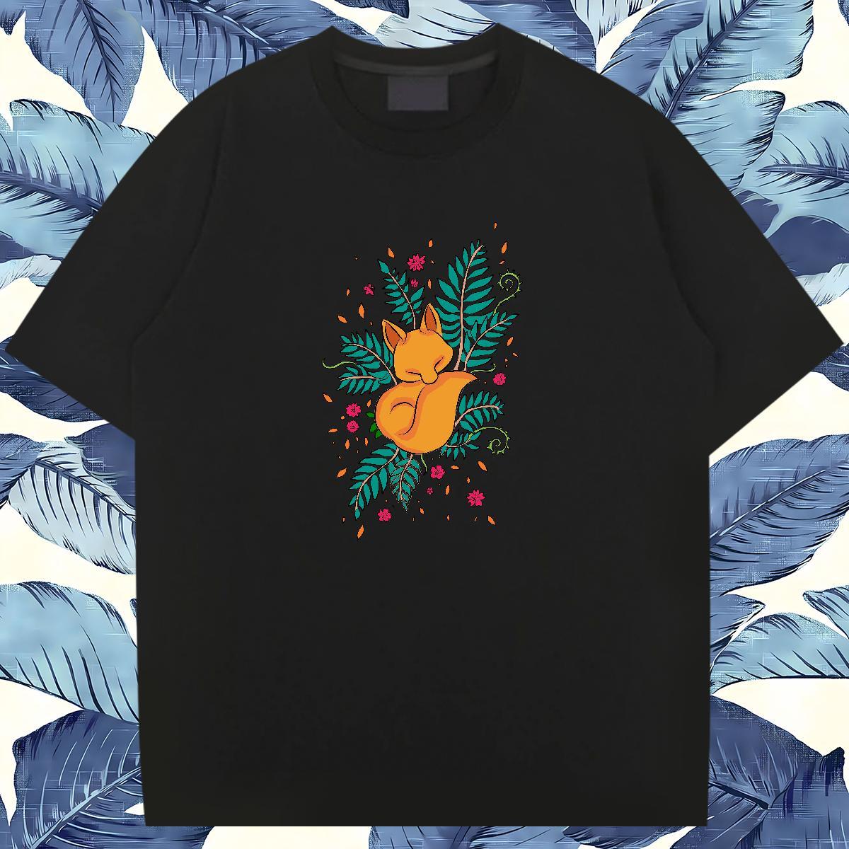 Custom T-Shirts 100% Cotton 230g fox Street Casual Tshirts Short Sleeve O-Neck Brand Men Clothes T-Shirt Black White