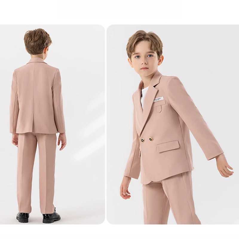 Suits Children Pink Suits Set Autumn Winter British Fashionable Boys Event Host Performance Party Costume Kids Blazer Pants Outfit
