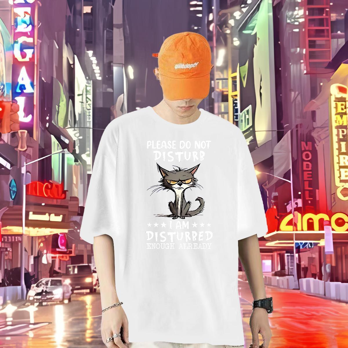 Classic Casual Man T Shirts 230g 100% Cotton cat High Street Hip Hop Tops O Neck Short Sleeves Brand Tshirts Custom Print Oversized