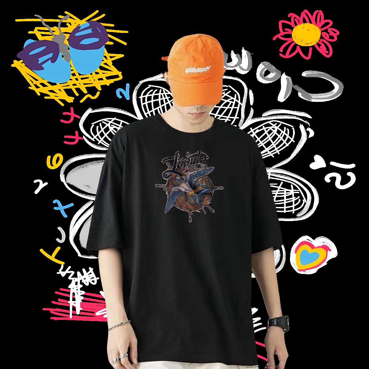 Free Shipping Men T Shirts 230g 100% Cotton bird Casual Beach Clothings Breathable Soft Unisex Men Tops Tees Anime