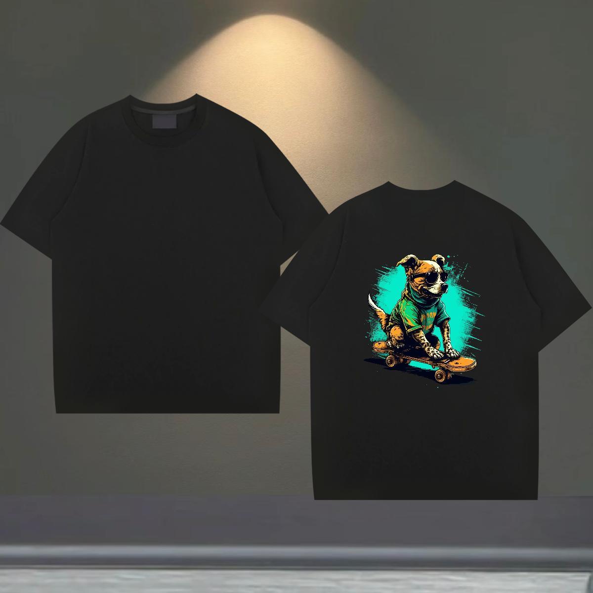 2024 DIY Man T Shirts 230g Cotton dog High Street Hip Hop Tshirts O-Neck Short Sleeve Soft Men Tops Tees Anime Print