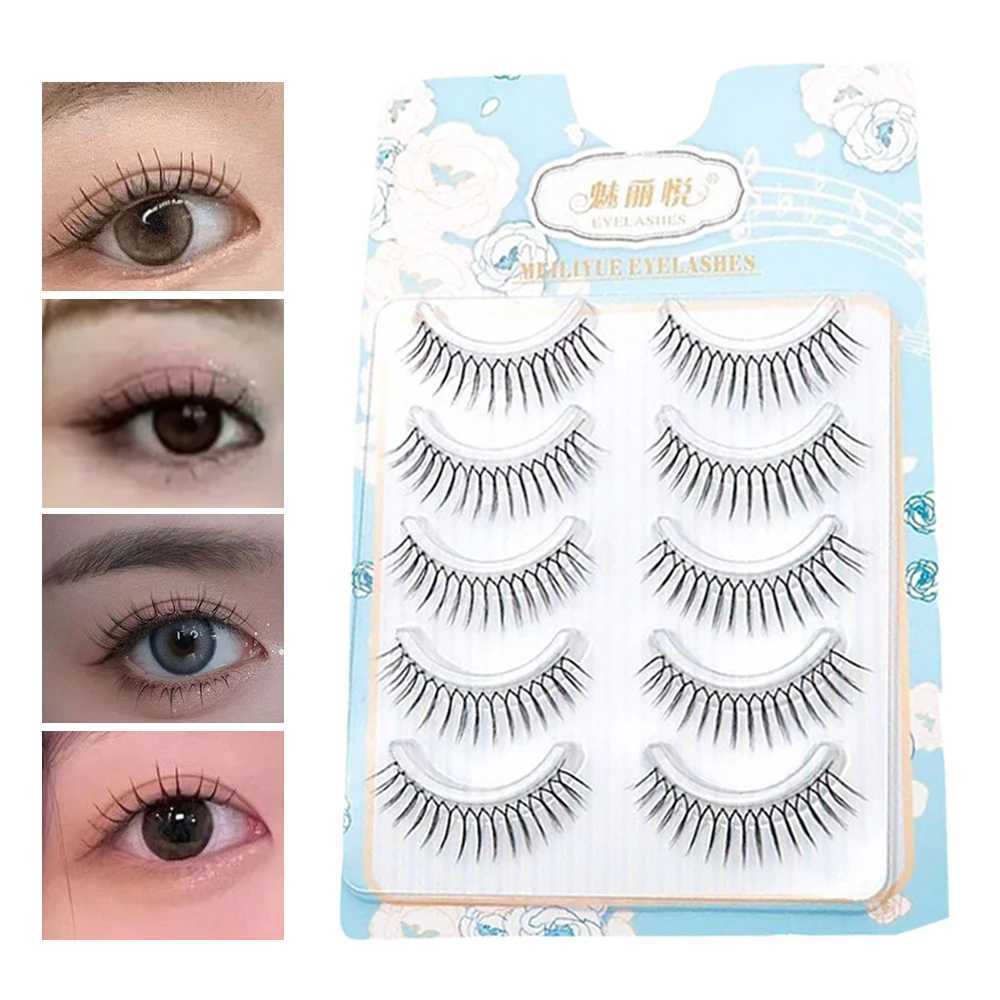 5/10 pairs of U-shaped false eyelashes natural eyelash extension Wispy reusable transparent manga Korean eye makeup idol Zhang Yuanying W240803